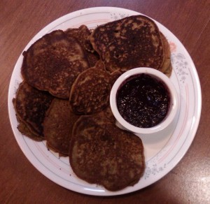 plantain pancakes and blueberry spread